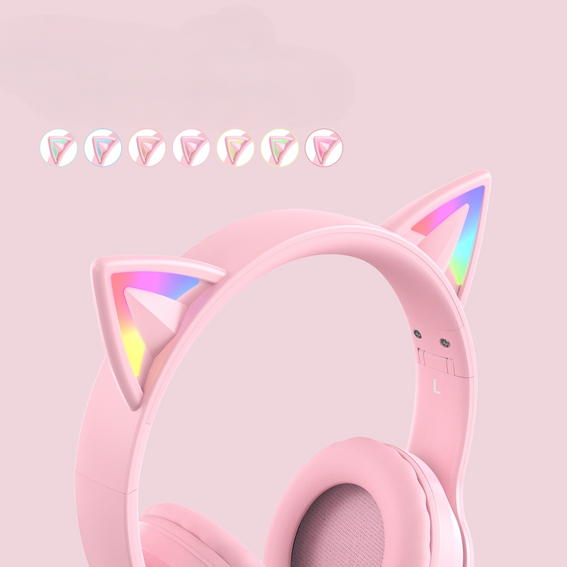 Headset Gatinho - com Bluetooth e Luz RGB Colorida